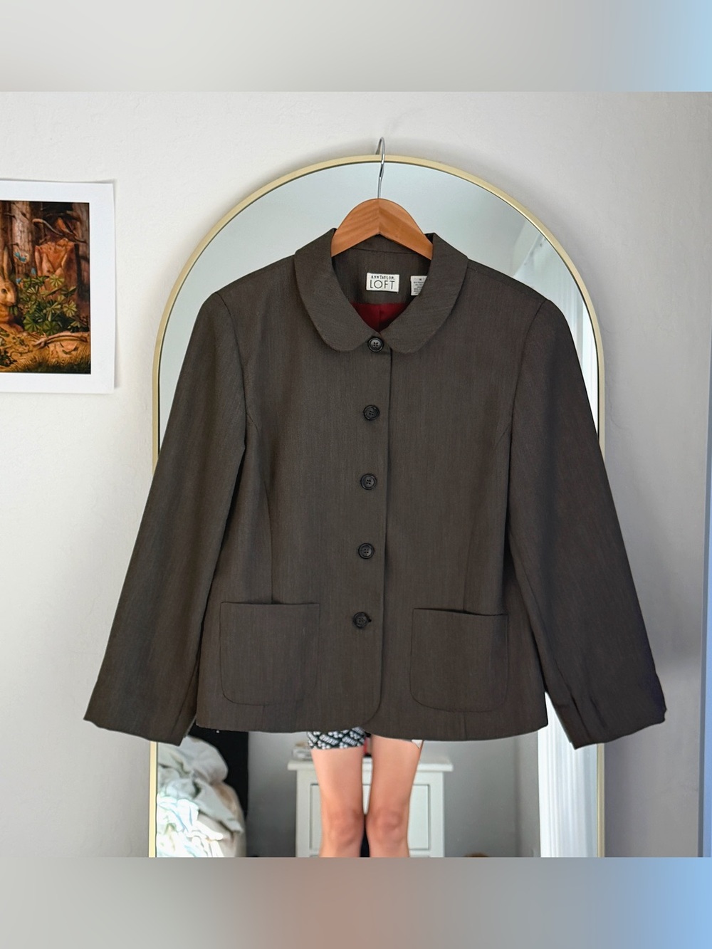 Ann Taylor Brown Rounded-Collar Tailored Blazer